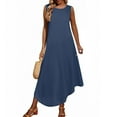 thumbnail image 5 of SMihono Loose Fit Dress for Women Fall Summer Sleeveless Crew Neck Linen Maxi Long Basic High Low Dress Women 2025 Navy L, 5 of 7