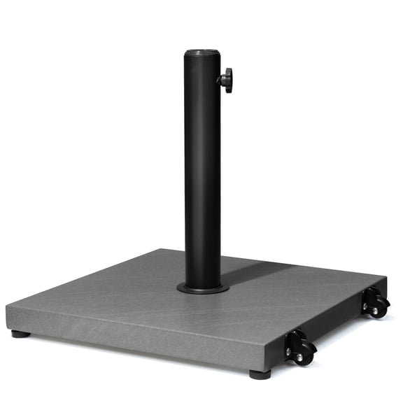 Pellebant 43lbs Patio Umbrella Base Stand with Wheels, Heavy Duty Square Concrete Stand Market Umbrella, for Patio, Deck, Poolside w/ 4 Wheels, 2 Locks, 3 Knobs, Gray
