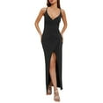 thumbnail image 1 of KaLI_store Formal Dresses Women's V Neck Bodycon Sequin Gown Evening Dress with Slit Black,XL, 1 of 5
