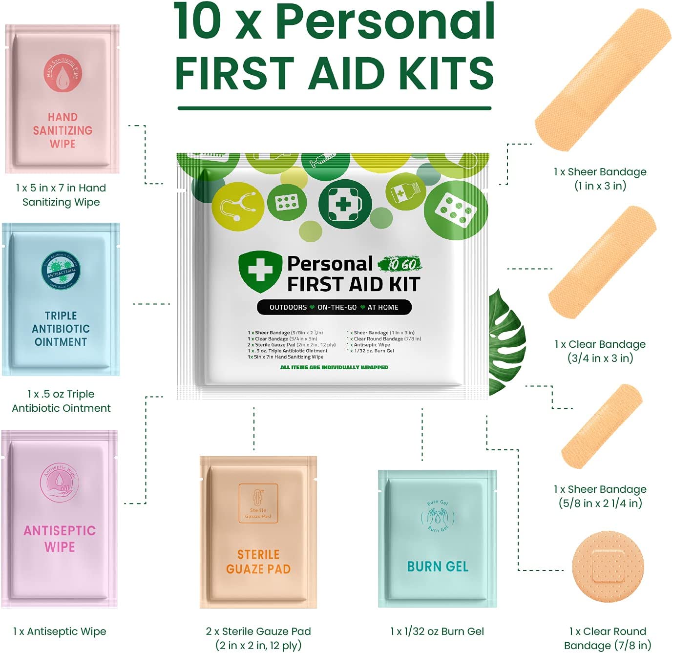 Portable Travel Size First Aid Kit - 10 Pack BLACK