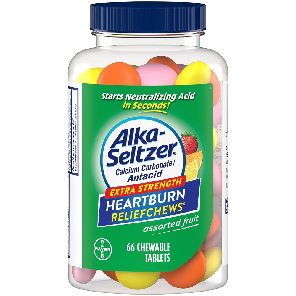 Alka Seltzer Heartburn Relief + Antacid Chews, Assorted Fruit 66 Count