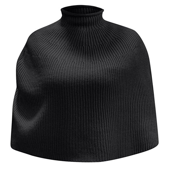UJNDER Women Autumn and Winter Casual Fashion Knitted Turtleneck Cape Shawl Knitted Waist Coat for Stylish Display Black