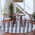 thumbnail image 4 of 8ft Round Rug, Navy Blue White Plaid Non-Skid Rubber Backing Large Area Rugs - Living Room Bedroom Home Office, Farmhouse Checkered Buffalo Indoor Floor Mat Carpets Washable Rug, 4 of 9