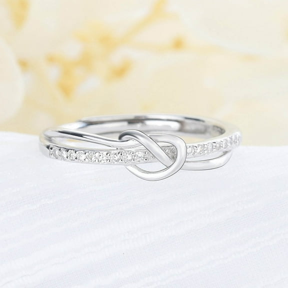 Guodhu Silver Heart Knot Ring, Cubic Zirconia Promise Rings Birthday Anniversary Gifts for Wife Mom Daughter,Womens Gifts ,Mothers Day Gifts, Mother Daughter Rings