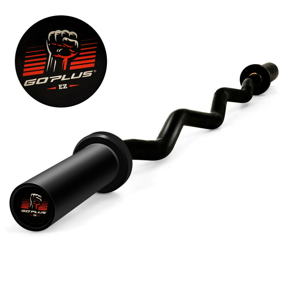 Goplus 47''Phosphate Steel Olympic EZ Curl Bar 28mm Grip Home Gym
