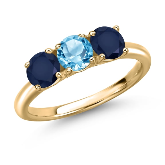 Gem Stone King 10K Yellow Gold Swiss Blue Topaz and Blue Sapphire Engagement Ring for Women | 1.85 Cttw | Round 5MM | Gemstone November Birthstone | Size 7