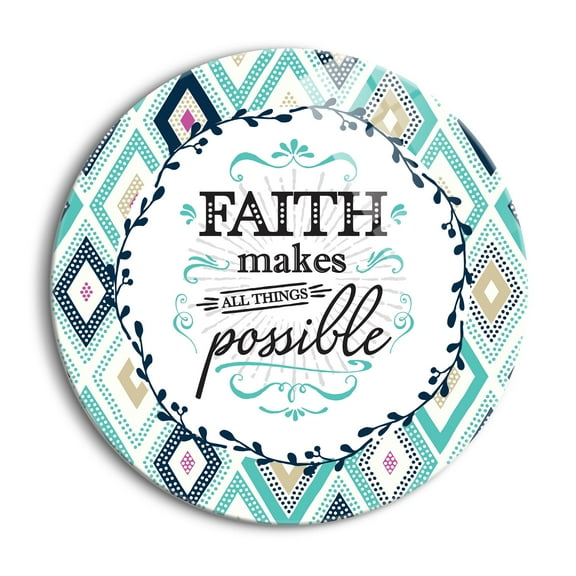 Faith Make Possible Circle Mint Geometric 24 inch Glass Round Wall Hanging Sign