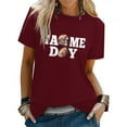 thumbnail image 2 of TSADFHJI Hauts pour Femmes, T-Shirt à Manches Courtes Col Rond Imprimé Lettre Rugby L Rouge, 2 of 5