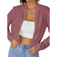 thumbnail image 3 of Flight Jacket Women Light-Weight Casual Zip Up Jacket Cropped Long Sleeve Fashion, Fall Pink XL, 3 of 7