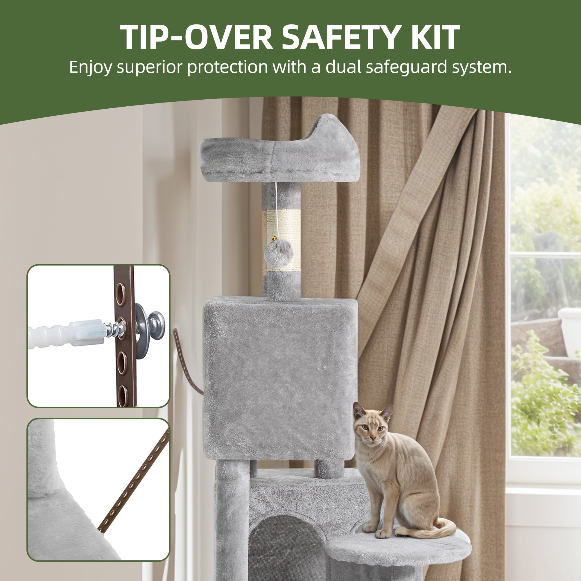 Uforic 54in Cat Tree Tower with Sisal Scratch Posts, Condo, Hammock in Light Gray