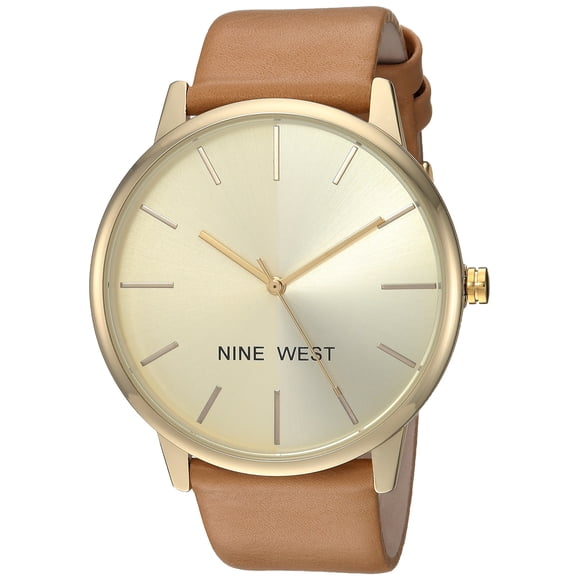 Reloj Nine West en tono dorado con correa de color caramelo para mujer