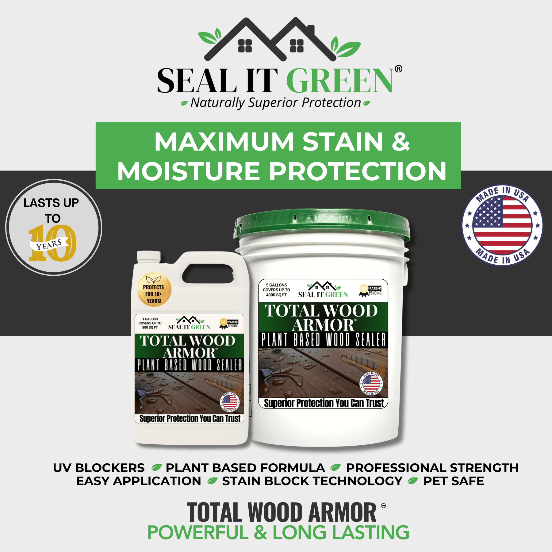 Seal it Green Deck Armor Total Wood Protection Plant Based Clear Wood Sealer Waterproof for Decks Docks Fences Furniture 1 Gallon