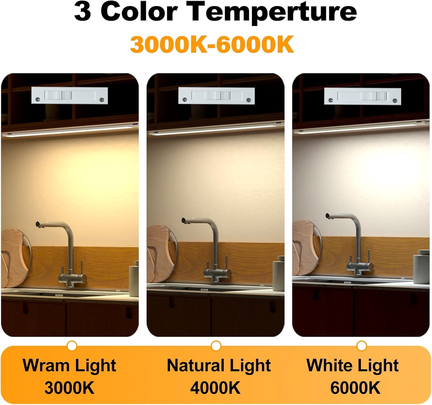 JJEAN-21 Inch Hand Wave Under Cabinet Lights, Ultra Bright 3000K/4000K/6000K Under Counter Lighting, Plug and Play, Dimmable LED Under Cabinet Lighting for Kitchen Cabinet, Cupboard, Closet, Desk (1