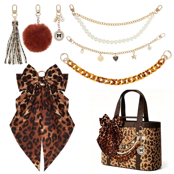 7Pcs Tote Bag Charms Set Leopard Style for Women Present