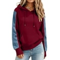 thumbnail image 6 of Qiggri Women's Oversized Embroidered Hoodies 2026 Sweatshirts Long Sleeve Pullover with Kangaroo Pocket Stripe Side Patchwork Tops Casual Fall Winter Outfits M, 6 of 8