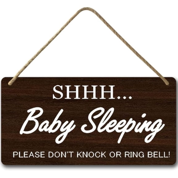 Shhh... Baby Sleeping Hanging Sign Plaque, Do Not Knock Or Ring The Bell Sign For Baby Room, Nursery, Kindergarten, Bedroom,Door Decor,Vintage Look Silence Please Home Accessory Gift 8x12 Inch