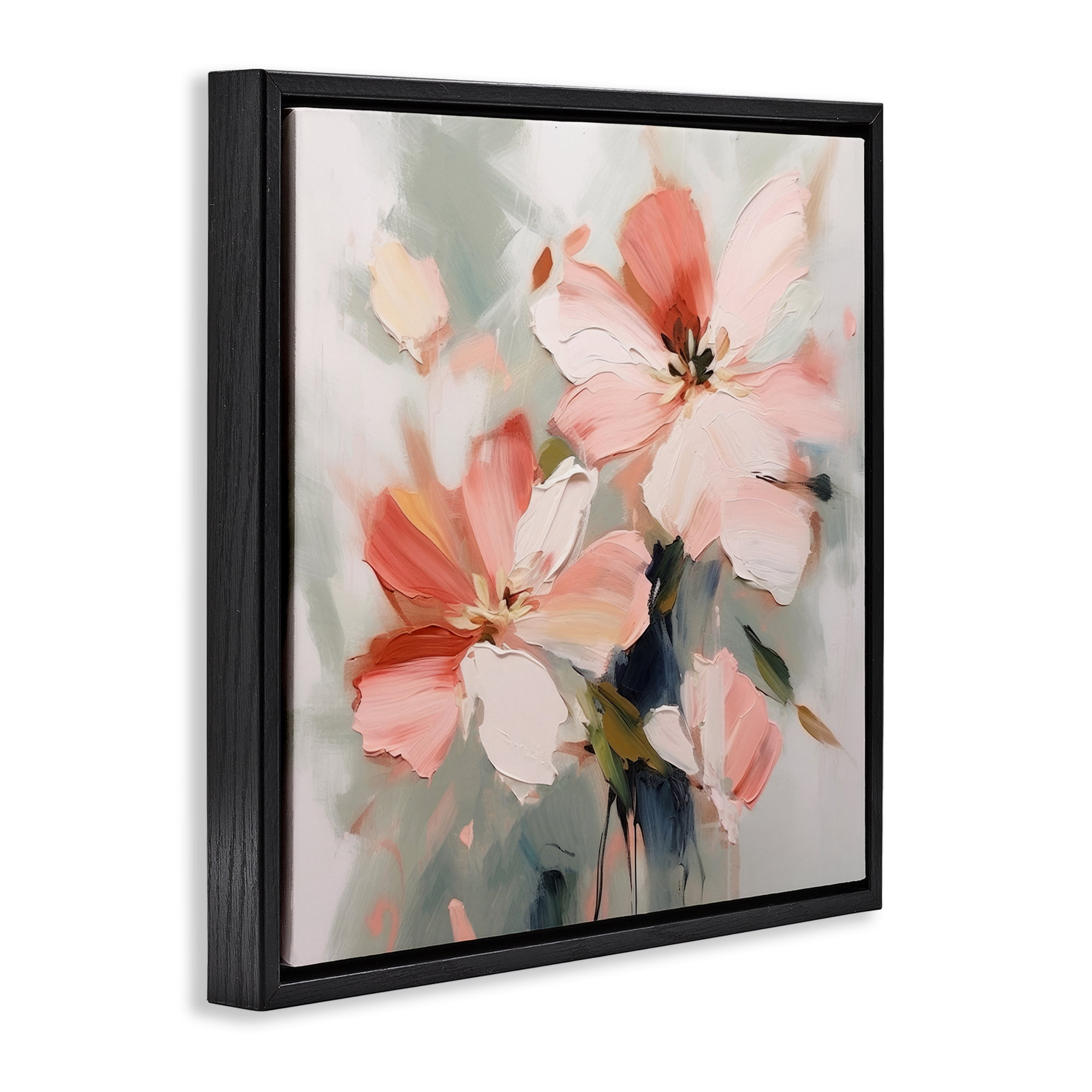 Stupell Industries Charming Pink Blossoms Plants & Flowers Painting Black Floater Framed Canvas Art Print Wall Art, 18 x 18