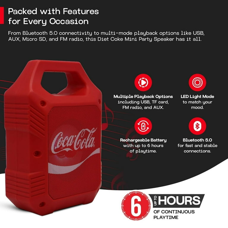 Coca-Cola Mini Party Bluetooth Wireless Speaker with LED Lights