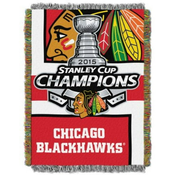 Chicago Hockey Blackhawk's 2015 Stanley Cup Champs 48x60 Woven Tapestry Throw