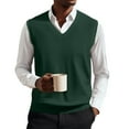 thumbnail image 2 of Huankd V Neck Sweater Vest Casual Men Sleeveless Slim Fit Knit Pullover Sweaters Solid Color Lightweight Spring Jumper Tops Green 5XL, 2 of 5