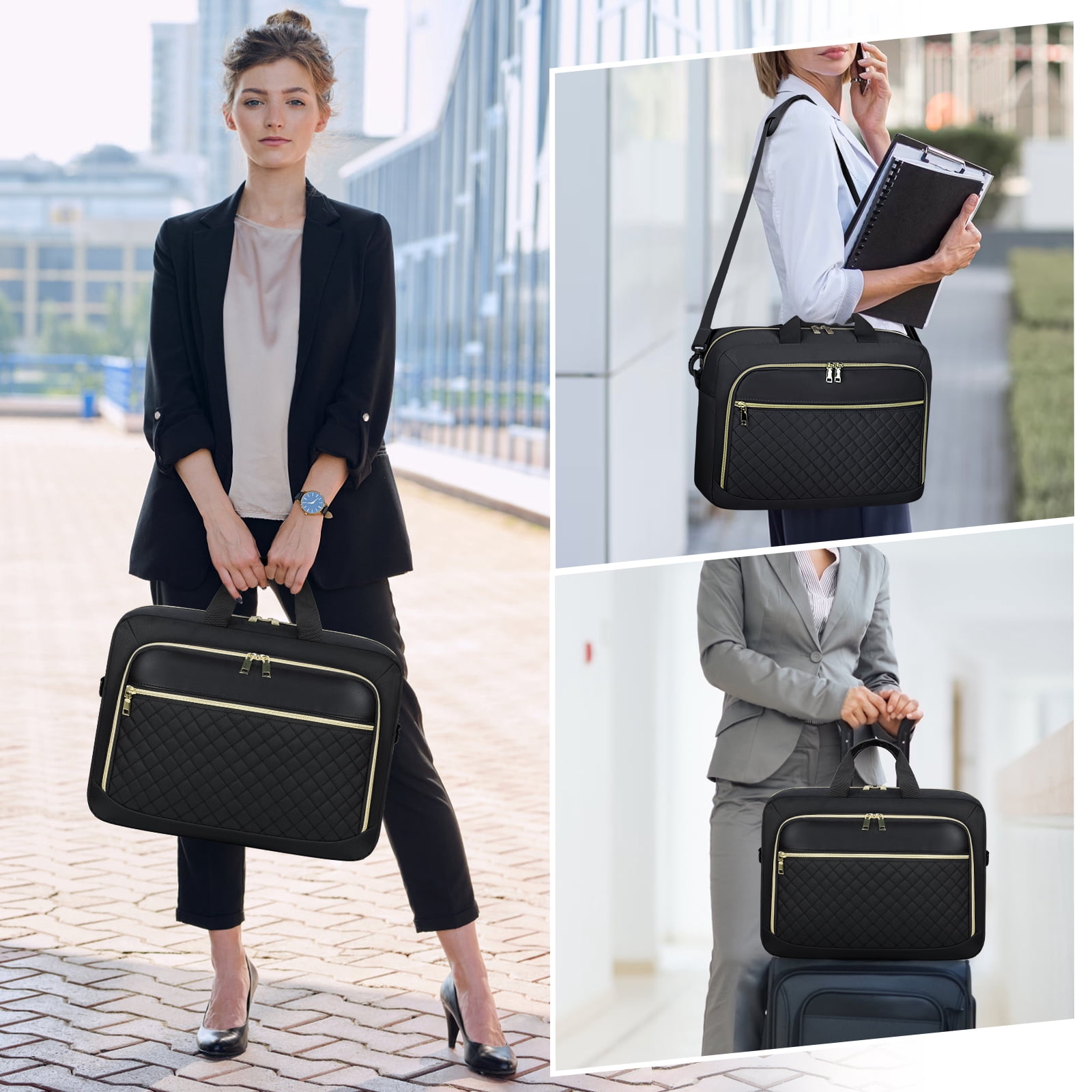 RAINSMORE Laptop Bag 17.3 Inch Laptop Briefcase for Women Men Waterproof Shoulder Messenger Bag Large Computer Bag for Business Office Work College,Black