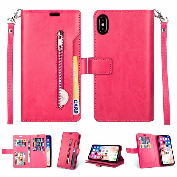 For Apple iphone XS Max Wallet Leather Case Shockproof Multifunction Zipper Card Pocket Cover