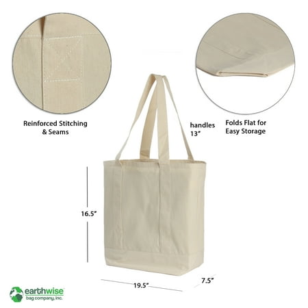 Earthwise Reusable Grocery Bags X-Large 100% Cotton Canvas Shopping ...