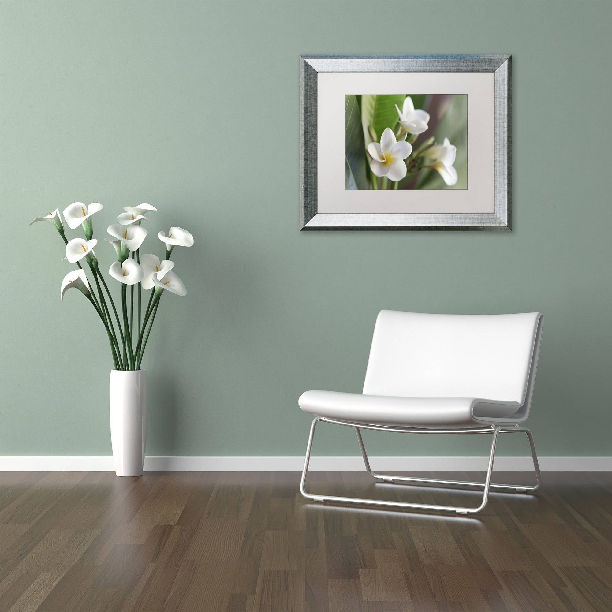 Trademark Fine Art 'Plumeria Bloom' Canvas Art by Pierre Leclerc, White Matte, Silver Frame