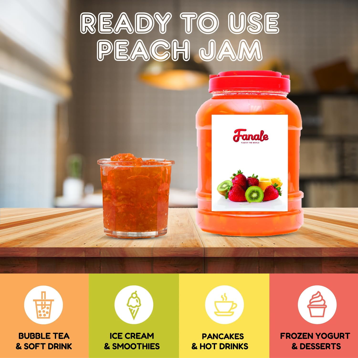 Fanale Peach Flavor Fruit Jam for Bubble Tea, Smoothies, Slushes & Desserts, 9 lb Each, Pack of 4, JAM006-CS