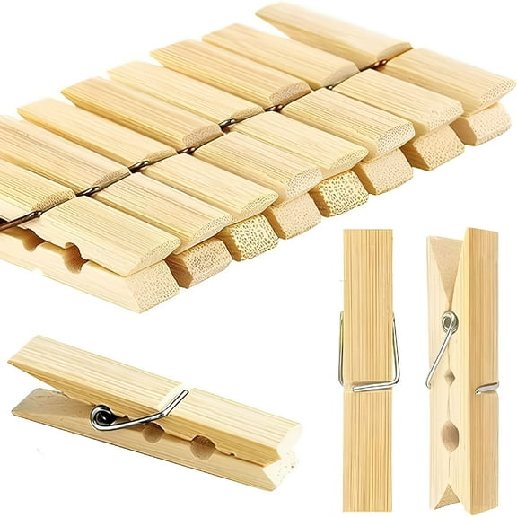 ACDANC 20 Pieces Bamboo Clothespins - Clothes Pins,Heavy Duty Outdoor Springs,Crafts,Picture Baby Hanging Clothes Wood Clothespins