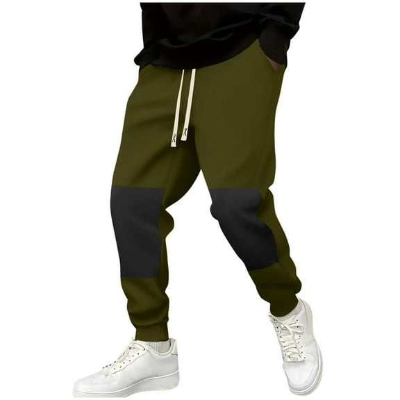Qgtaibl Mens Sweatpants with Pockets Lightweight Elastic Waist Drawstring Pants Trendy Color Block Athletic Joggers Army Green (Men's S)
