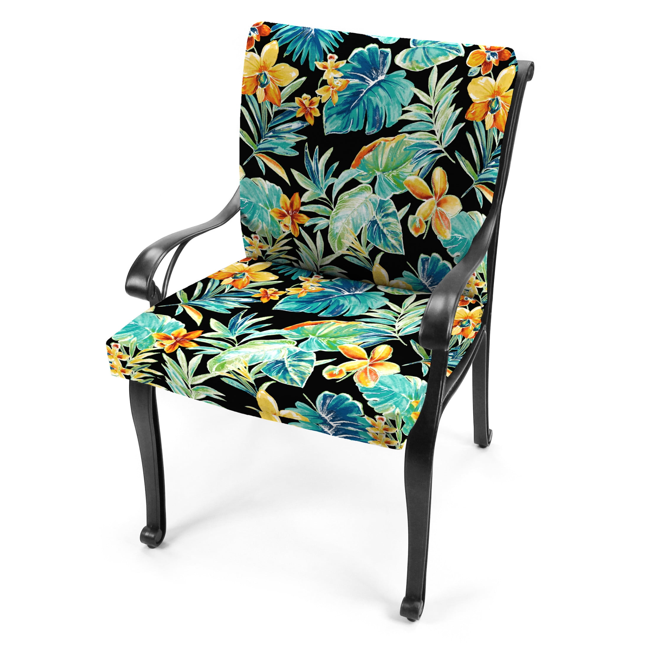 Jordan Manufacturing 44" x 21" Beachcrest Caviar Black Floral Rectangular Outdoor Chair Cushion with Ties and Hanger Loop