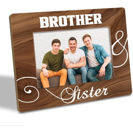 Brother & Sister Photo Frame, Holds 4 x 6 Inch Photo, Farmhouse Wooden Picture Frame Gift, Sibling Gift for Birthday Christmas, Family Photo Frame for Home Decor