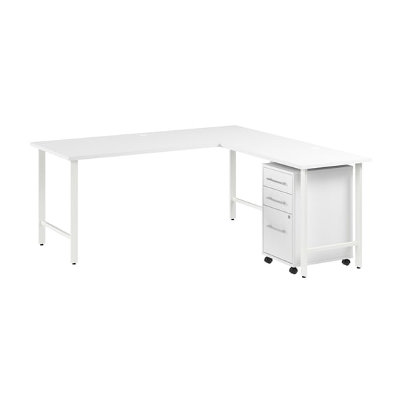Hustle 72W x 30D L Shaped Computer Desk with Drawers in White - Engineered Wood