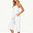 thumbnail image 6 of Favoffer Women's Faux Linen Two Piece Set Adjustable Strap Top Matching Capri Pants Solid Color Breathable Casual Outfit Lightweight Outdoor Daily Wear, 6 of 9