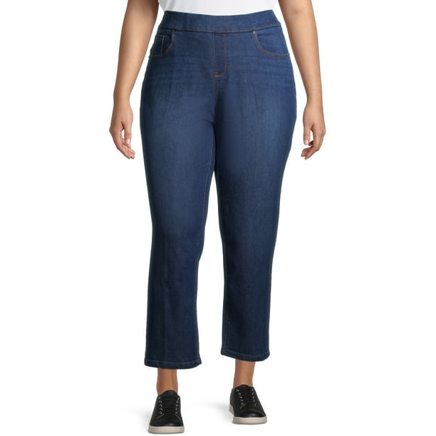 Terra & Sky - Terra & Sky Women's Plus Size Denim Pull on Straight Leg ...