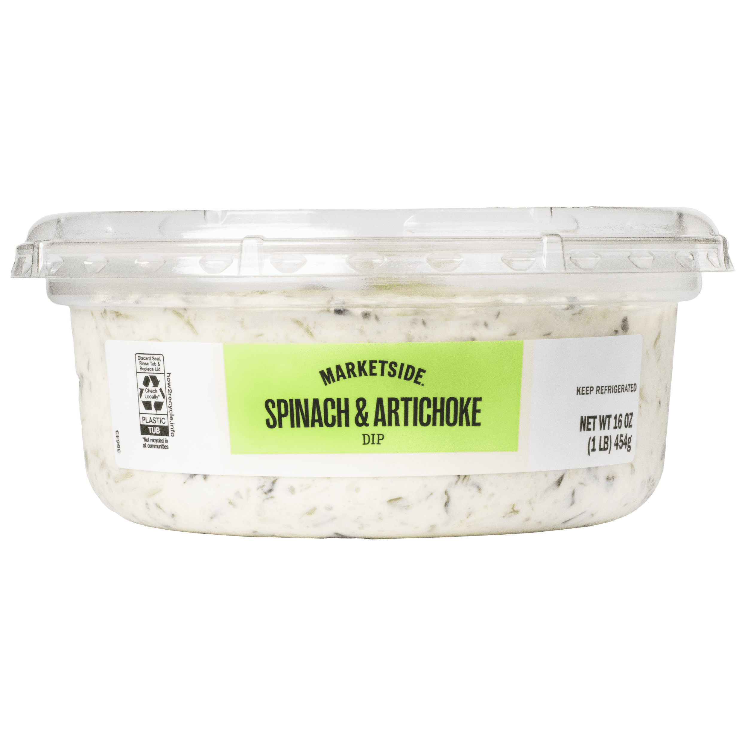 Marketside Premium Heatable Spinach Artichoke Dip Small Tub, 16 oz, 1 Count (Refrigerated)