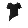 thumbnail image 4 of inhzoy Kids Girls Ballet Dance Crop Top Slit Irregular Hem Wrap Tops Gymnastics Short Sleeve T-Shirt Black 11-12, 4 of 6