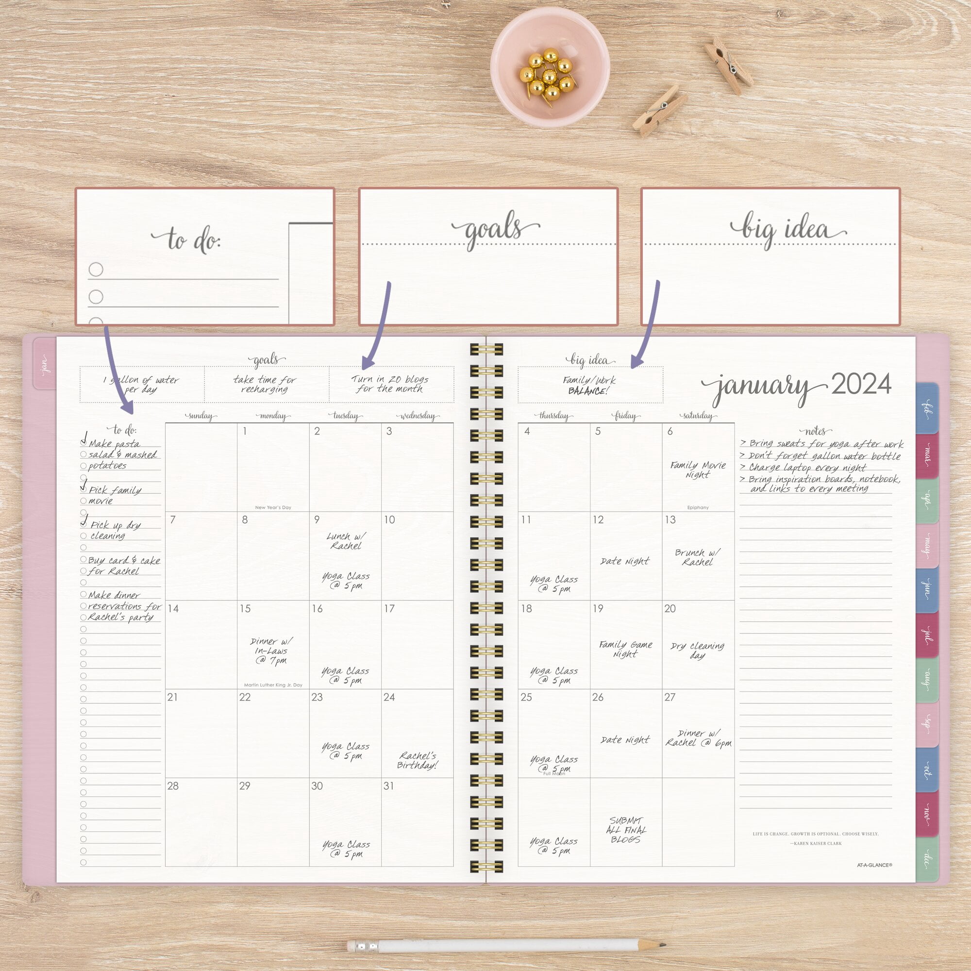AT-A-GLANCE Harmony 2024 Weekly Monthly Planner Pink Medium 7 x 8 34 - Weekly