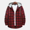 thumbnail image 4 of safuny Men's Slim Shirts Cardigan Hooded Holiday Leisure Workout Comfy Plaid Button Tees Clothing Fashion Autumn Spring Round Neck Pullover Long Sleeve Red XXL, 4 of 9
