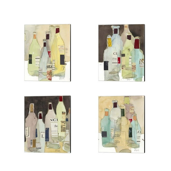 Great Art Now Wines & Spirits by Sam Dixon 4 Piece Canvas Art Set Each 12"W x 15"H