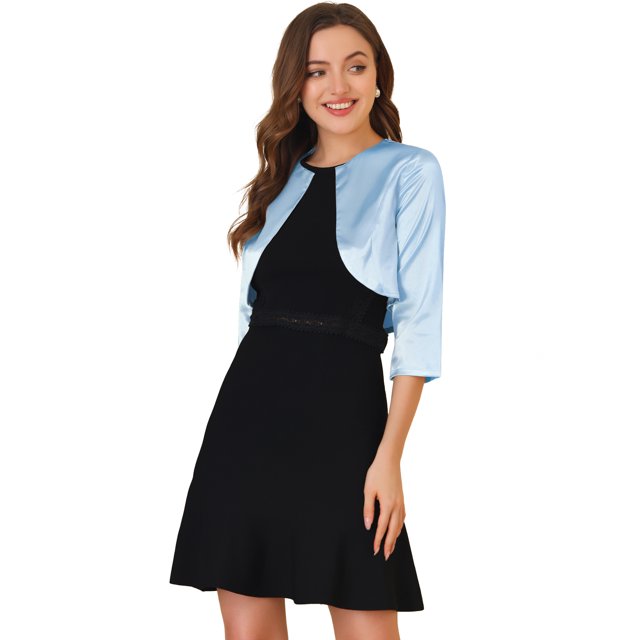 INSPIRE CHIC Boléro Cardigan en Satin Uni Élégant pour Femme, Ouvert à l'Avant, Manches 3/4