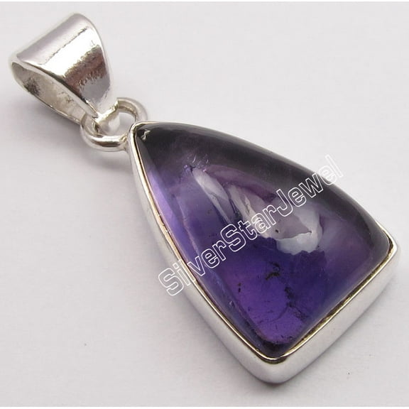 SilverStarJewel 925 Solid Silver Beautiful Purple Amethyst Urban Style Triangle Pendant 1.1"