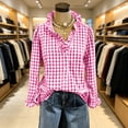 thumbnail image 6 of Casual Checkered Shirt Women Gingham Plaid Long Sleeve Shirts Ruffle V Neck Button Down Loose Blouse Tops with Ruffled Cuffs, 6 of 8