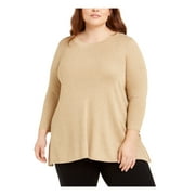 Anne Klein Women's Textured Glitter Long Sleeve Jewel Neck Top Gold Size 1X