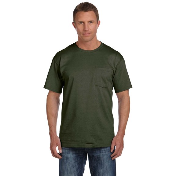 Fruit of the Loom 5 oz. 100% Heavy Cotton HD Pocket T-Shirt (3931P) Military Green, 2XL