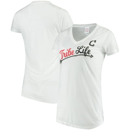 - Cleveland Indians 5th & Ocean by New Era Women's Fields of Fashion Burnout Washed Baby Jersey Tri-Blend V-Neck T-Shirt - White