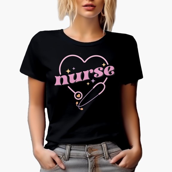 Distressed Nurse with a Stethoscope Art, Nurses Week Merch Gift, Black T-Shirt, Small