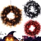 thumbnail image 4 of Coronas de puerta de Halloween, cartel de bienvenida de calabaza/murciélago/calavera, adorno de puerta frontal, calavera plateada Feliz Sencillez, 4 of 5