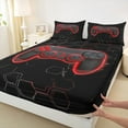 thumbnail image 3 of Homewish Cartoon Game Console Twin Sheet Sets for Teens, Red Gamer Gamepad Twin Fitted Sheet, Futuristic Honeycomb Flat Sheet, Microfiber Bedroom Decor, 3pcs, 3 of 7
